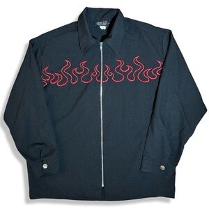 Vintage 90s Johnny Suede Flame Embroidered Shirt /Jacket